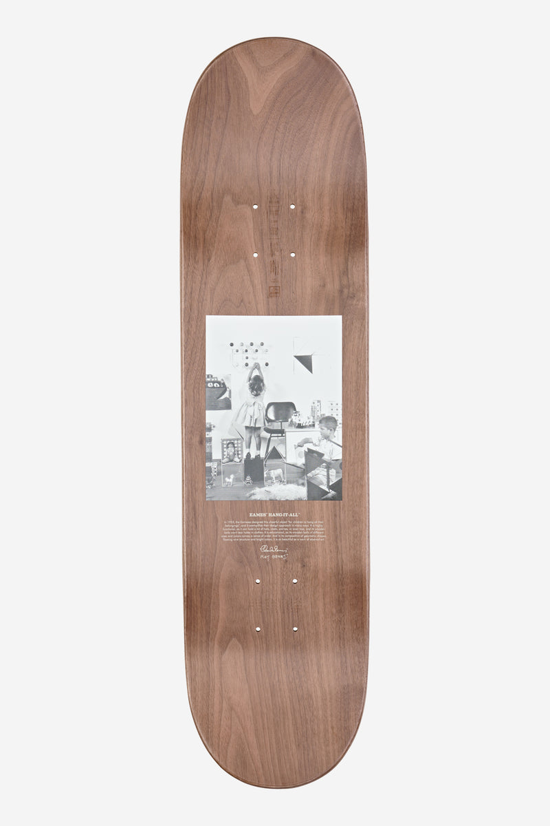 8.25 inch walnut Hang-It-All deck with a black and white image insert on the wood