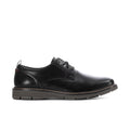Men's black lace-up leather dress shoes with cap-toe and rubber tread sole