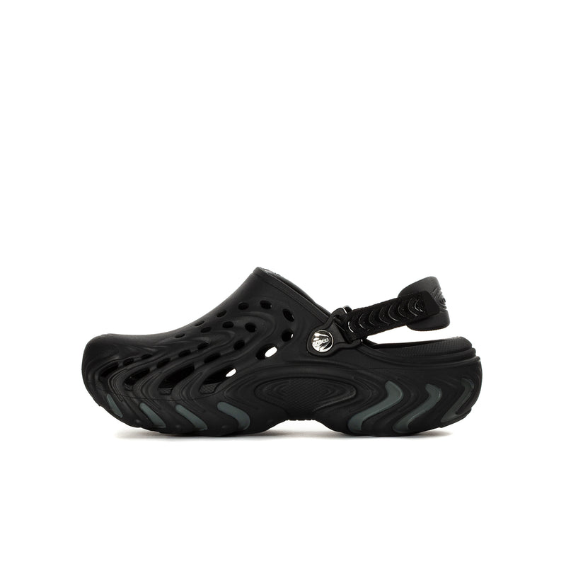 Black youth clogs with perforated upper and adjustable heel strap