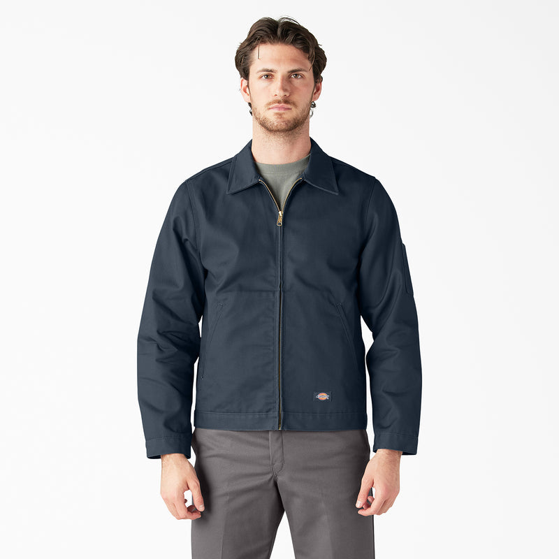 Men's Eisenhower jacket, dark airforce blue, gold front zipper, stand collar