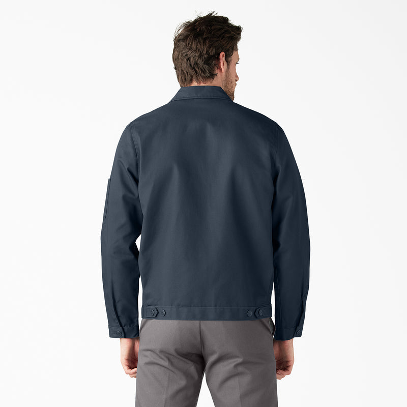 Airforce blue Eisenhower jacket back view with vent and buttoned hem