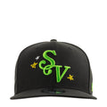 El Salvador 950 black baseball cap with neon green SV logo and yellow star accents