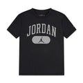 Youth Jordan graphic wash tee in dark black, Jordan text over gray oval with Jumpman.