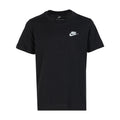 Youth black t-shirt with small embroidered Nike logo on the chest