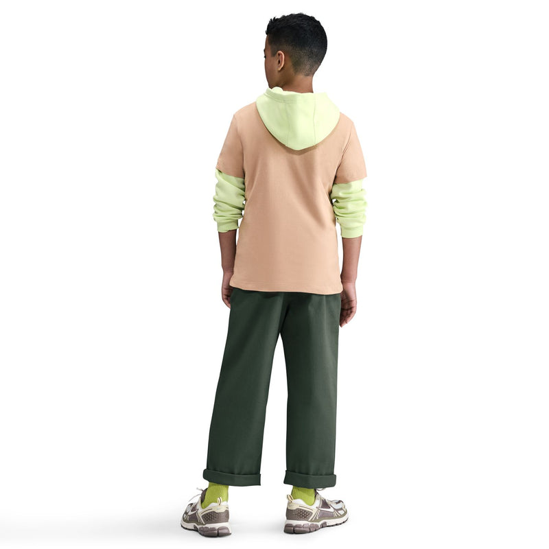 Youth hemp tan tee back view, short sleeves and crew neck, smooth fabric