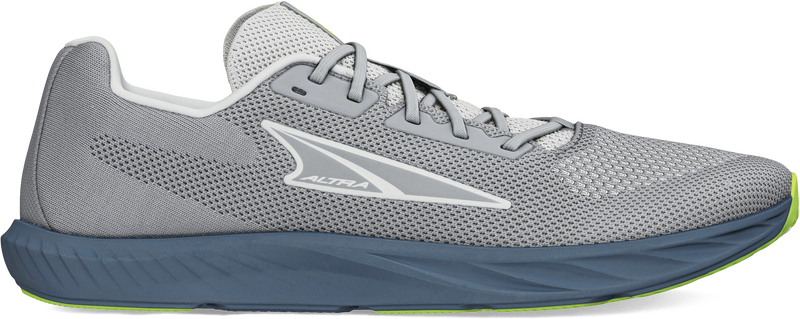 Quarter turn view Men's Altra Footwear style name Escalante 4 in color Gray/ Lime. Sku: AL0A85NE-232