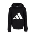 Youth black fleece pullover hoodie with large white logo and kangaroo pocket