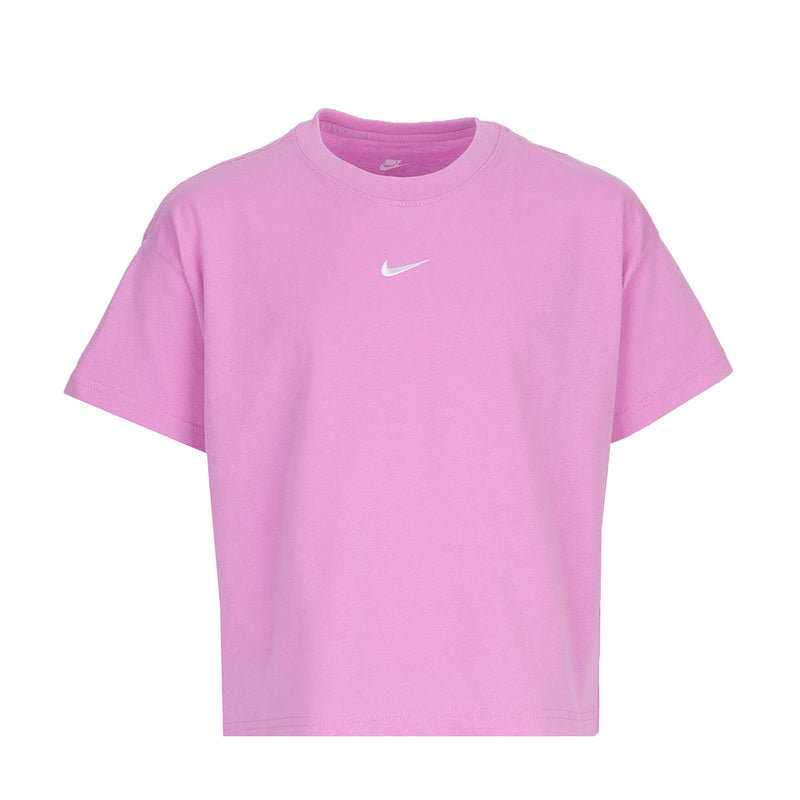 Youth boxy T-shirt in light magenta with Nike swoosh on chest
