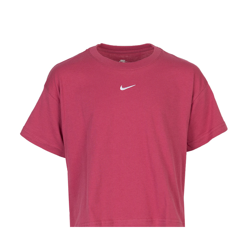 Youth boxy tee in sweet beet pink with Nike swoosh on chest