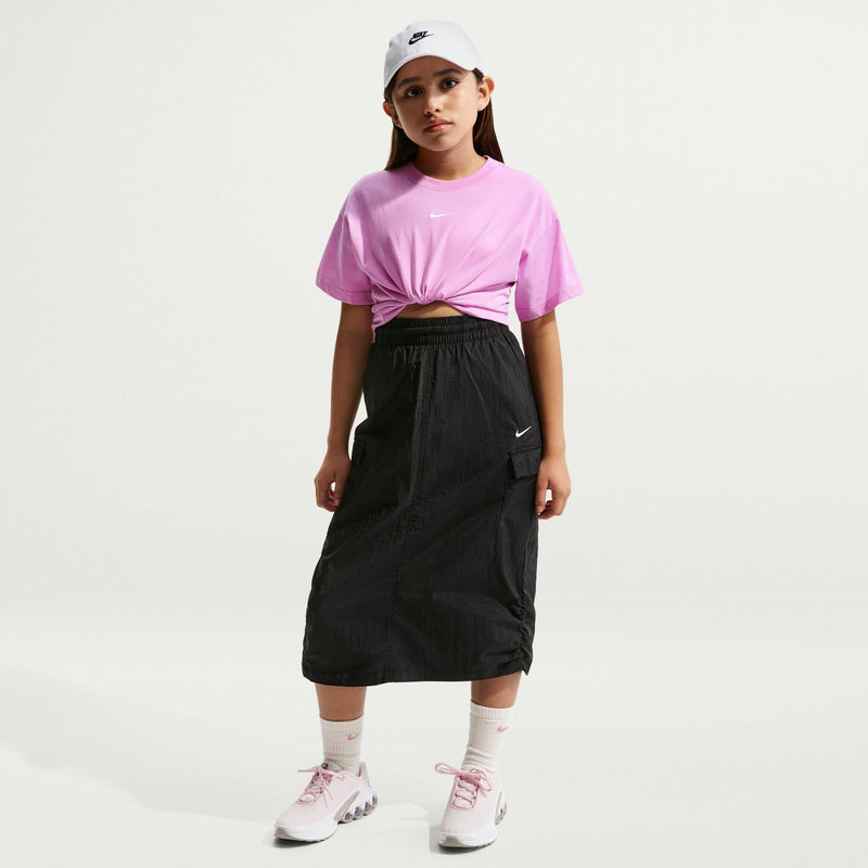 Youth boxy T-shirt in light magenta with Nike swoosh and gathered front