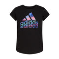 Youth black t-shirt with multicolor adidas logo graphic on the chest