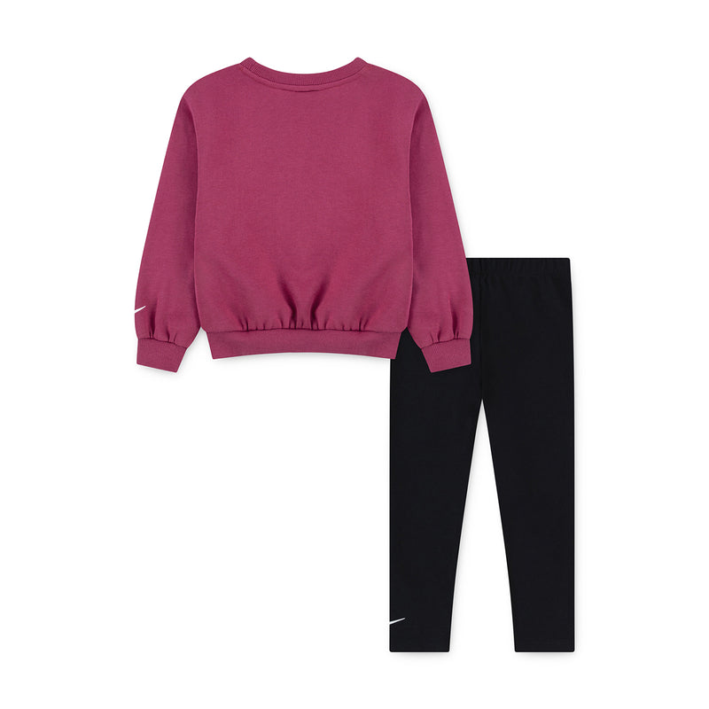Kids maroon crewneck sweatshirt with ribbed cuffs and black pants
