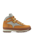 Men's Timberland hiker boot, tan nubuck with gray collar and tan laces