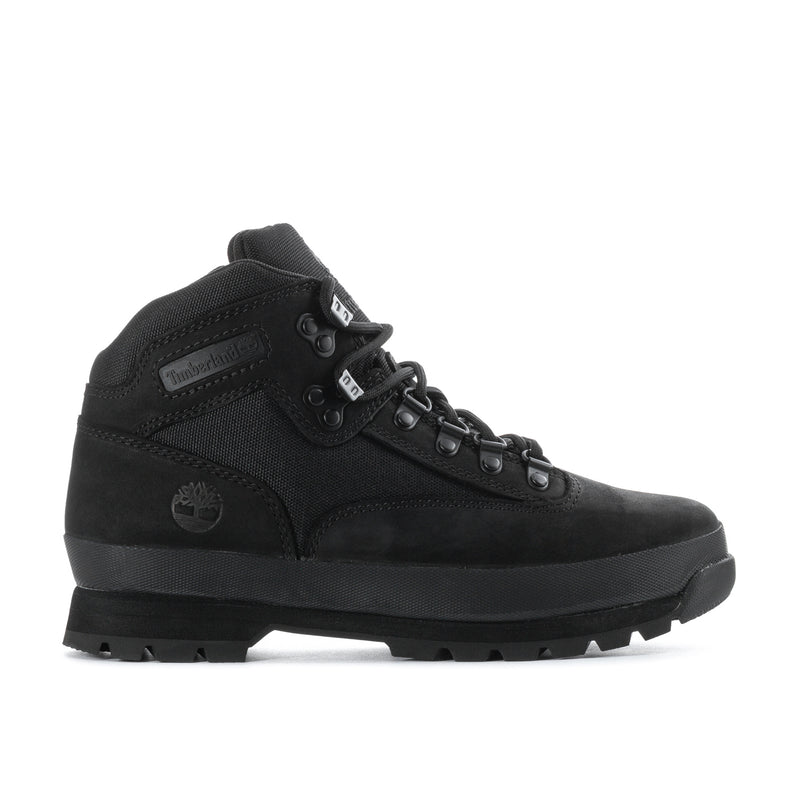 Men's black nubuck hiker boots, lace-up with padded collar and rugged tread sole