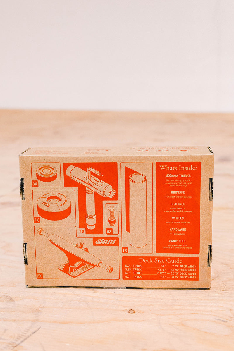 Everything But The Deck Kit Accessories 5.0 raw finish box front with orange diagrams of components