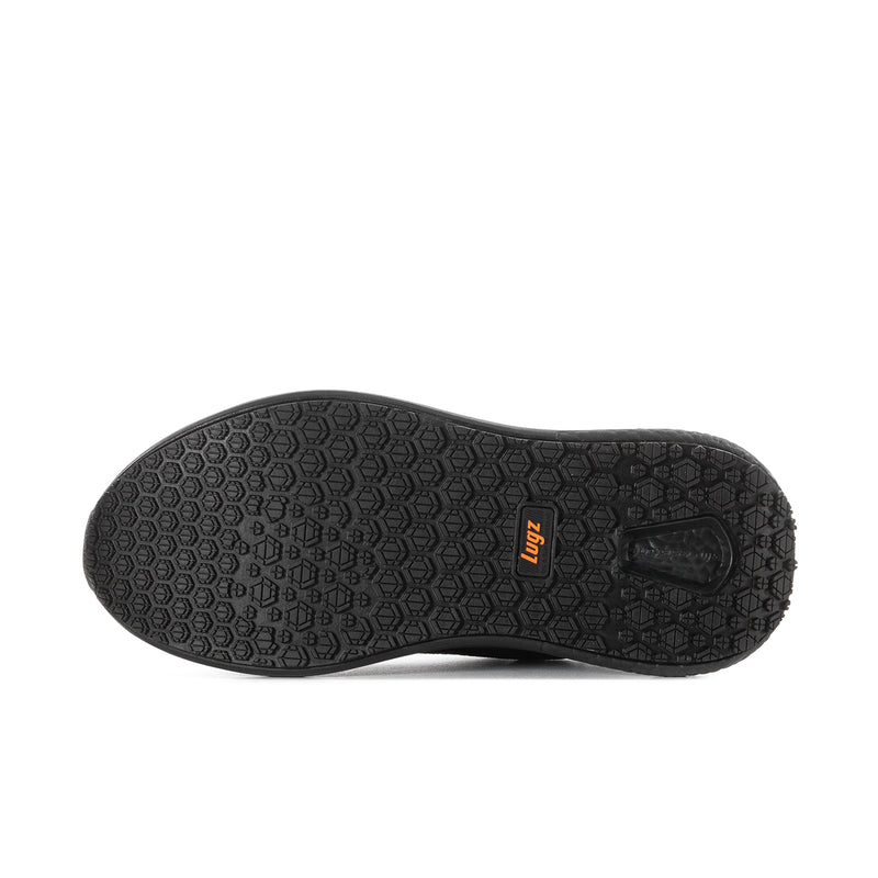 Women's black rubber outsole with patterned grip tread and LIP logo
