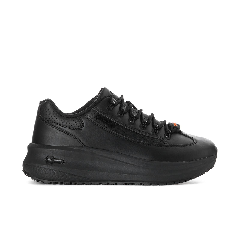 Women's black lace-up sneaker with perforated upper and thick platform sole