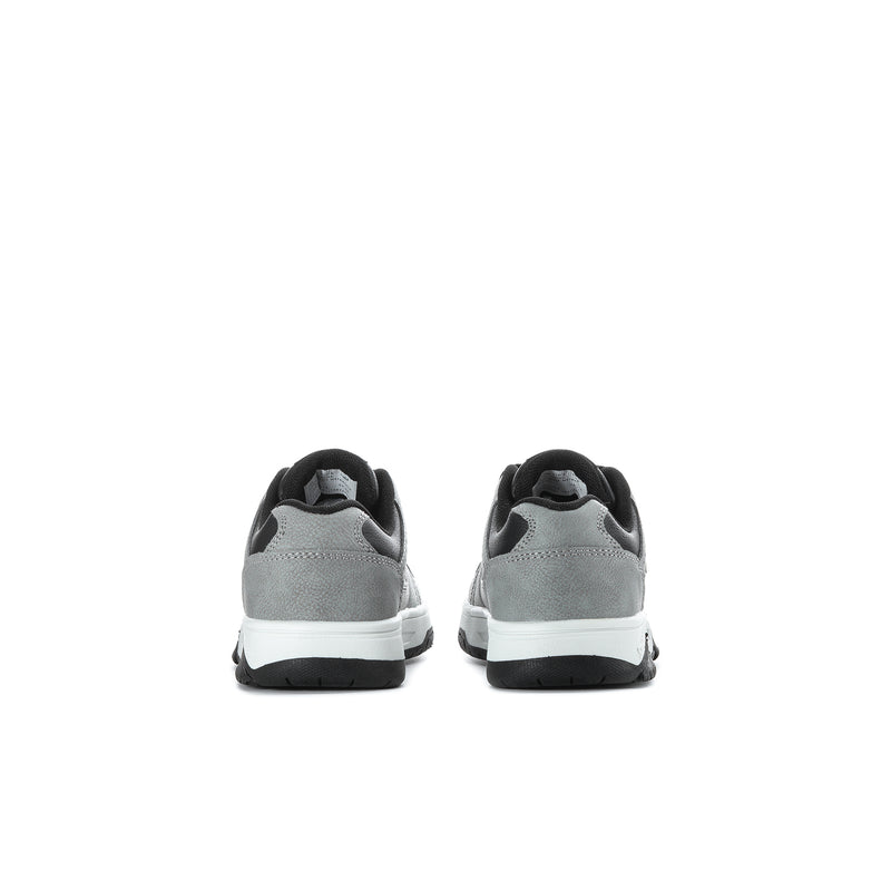 Kids low-top sneakers in black and light gray, lace-up with white midsole