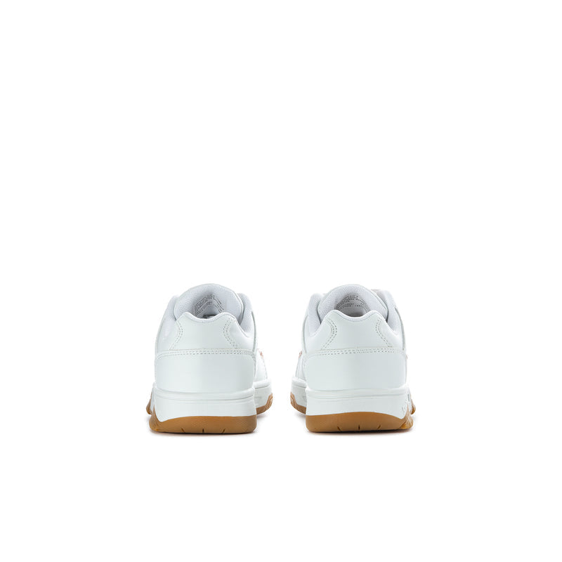 Kids lace-up low-top sneakers heel, white upper with gum outsole.