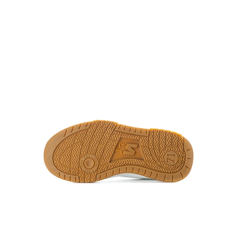 Kids low-top sneaker outsole, tan rubber traction sole.