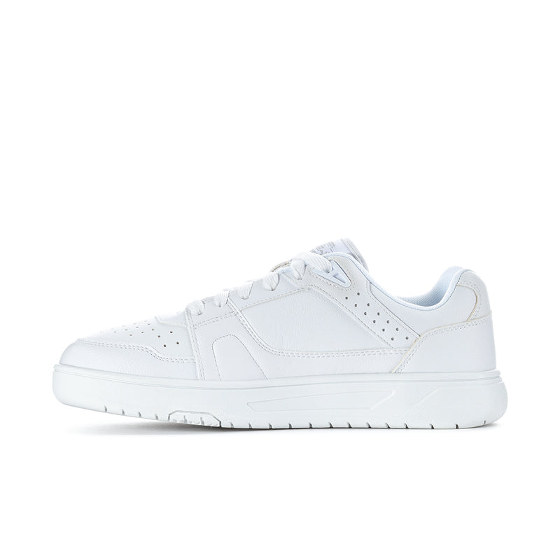 Men's white low-top sneakers with lace-up front and perforated toe