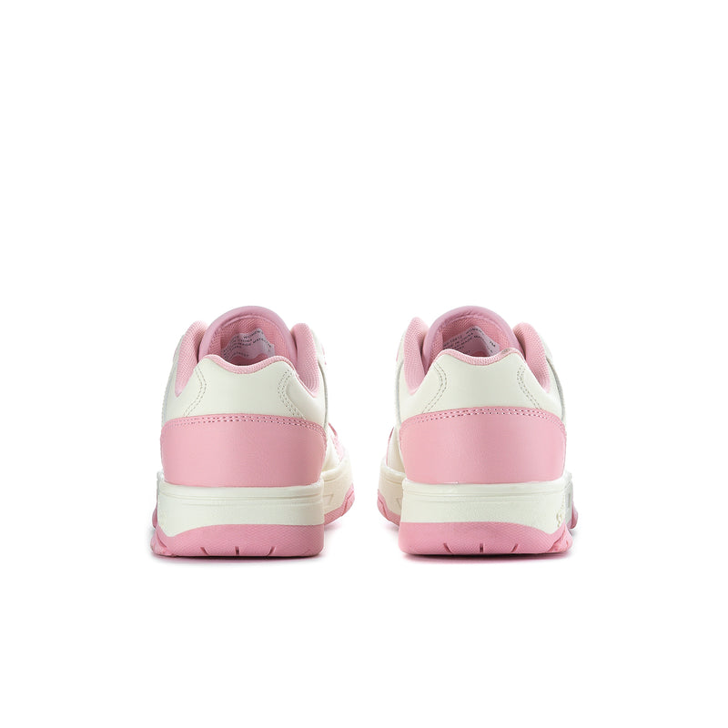 White and pink low-top lace-up sneakers with star logo on sides