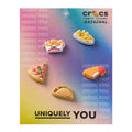 Set of 5 colorful food jibbitz charms: curly fries, taco, pizza, hot dog, burger