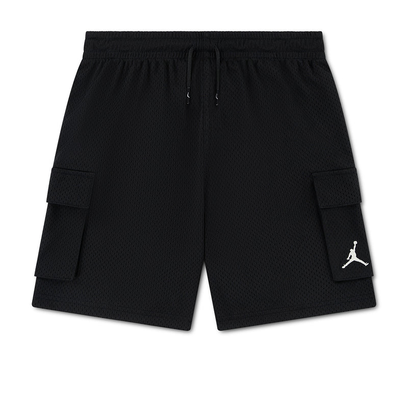 Youth black cargo shorts with elastic waistband and side cargo pockets, Jumpman logo