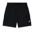 Youth black cargo shorts with elastic waistband and side cargo pockets, Jumpman logo