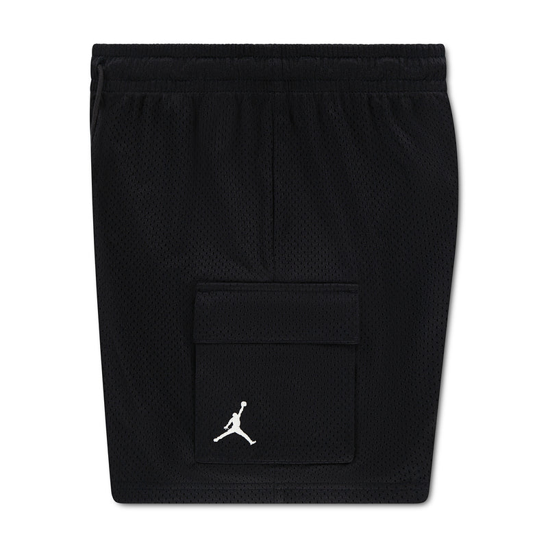 Youth black cargo shorts with back pocket and Jumpman logo