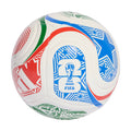 White football with FIFA Trionda logos, blue panels and red/green graphic details.