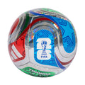 Multicolor FIFA training foil ball with blue FIFA logo and TRIONDA badge