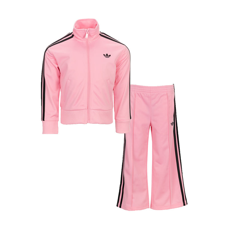 Kids' light pink track jacket and wide-leg pants set with black side stripes