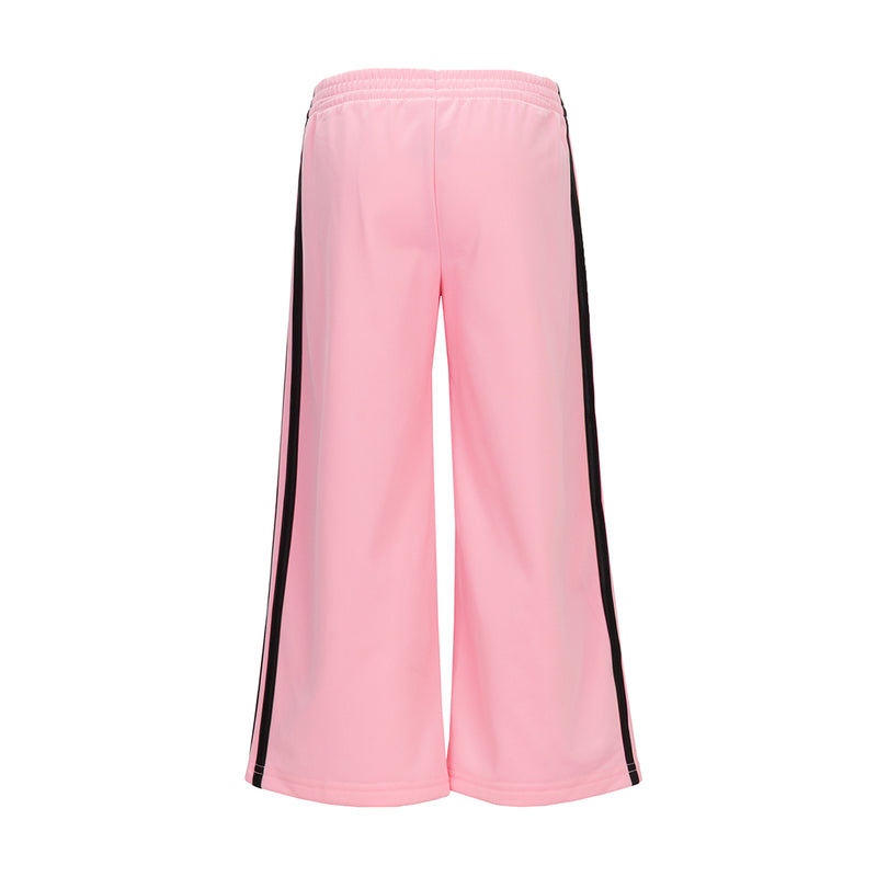 Kids' light pink wide-leg track pants back with black side stripe