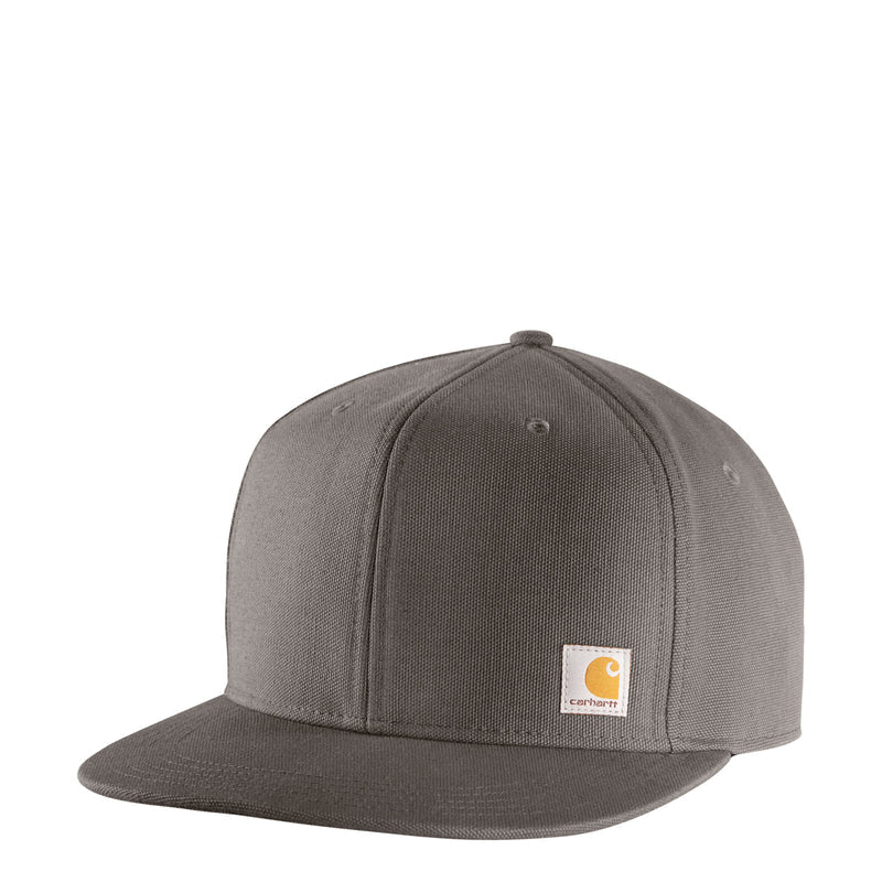 Gravel duck flat brim cap with front Carhartt label patch