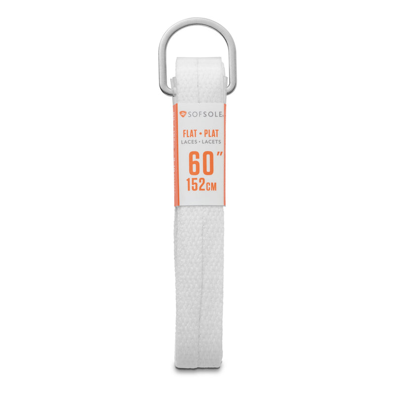 White flat shoelaces with looped eyelets, 60 in (152 cm) length