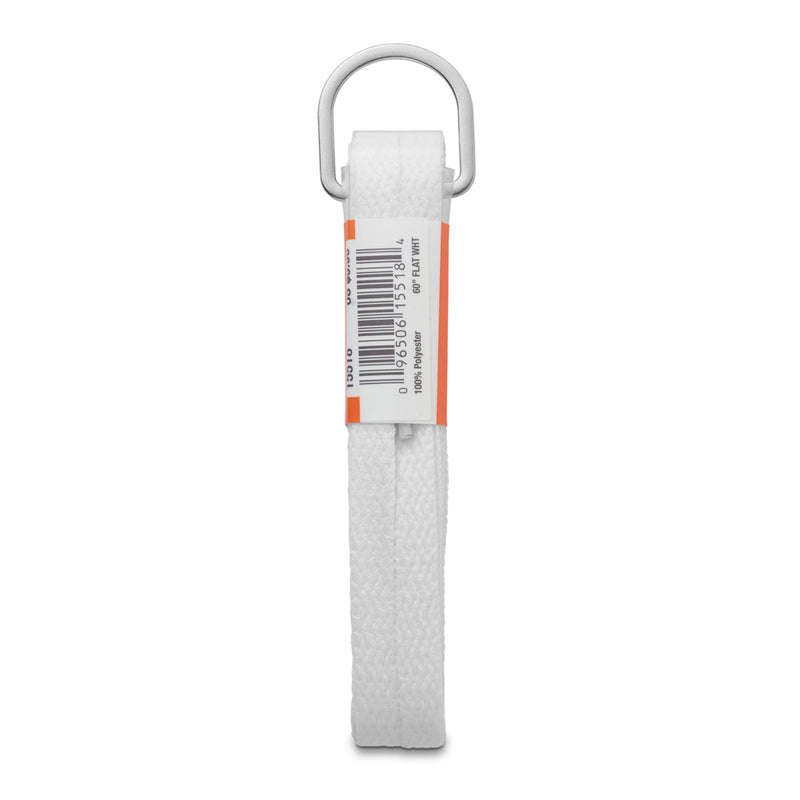 White flat shoelaces with barcode tag, 60 in (152 cm) length