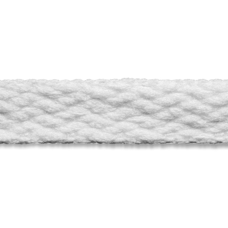 Close-up of white flat shoelace weave texture