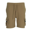 Youth taupe fleece cargo shorts with drawstring and front cargo pockets