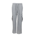 Women's heather grey fleece cargo sweatpants with drawstring waist and side pockets
