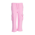 Youth pink fleece cargo sweatpants with drawstring waist and side cargo pockets