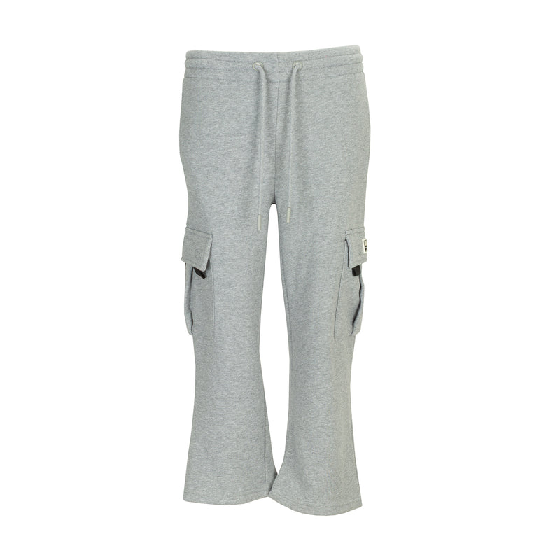 Heather grey youth fleece cargo sweatpants, drawstring waist, cargo pockets