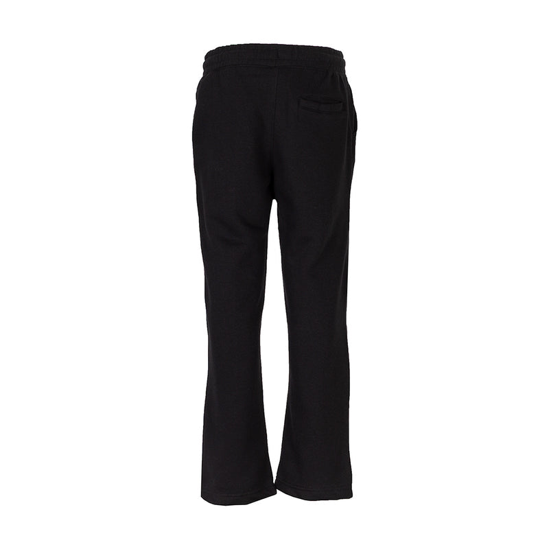 Youth black fleece open-hem pants, back view with back pocket