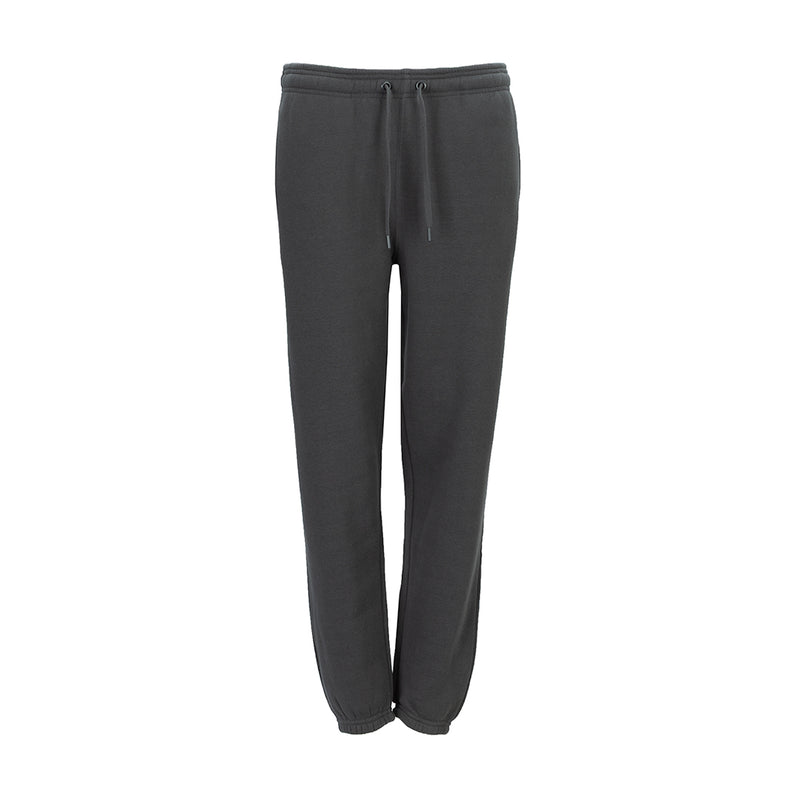 Women's black fleece pants with drawstring waist and tapered leg