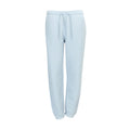 Women's light blue fleece pants with elastic waistband and drawstring cuffs