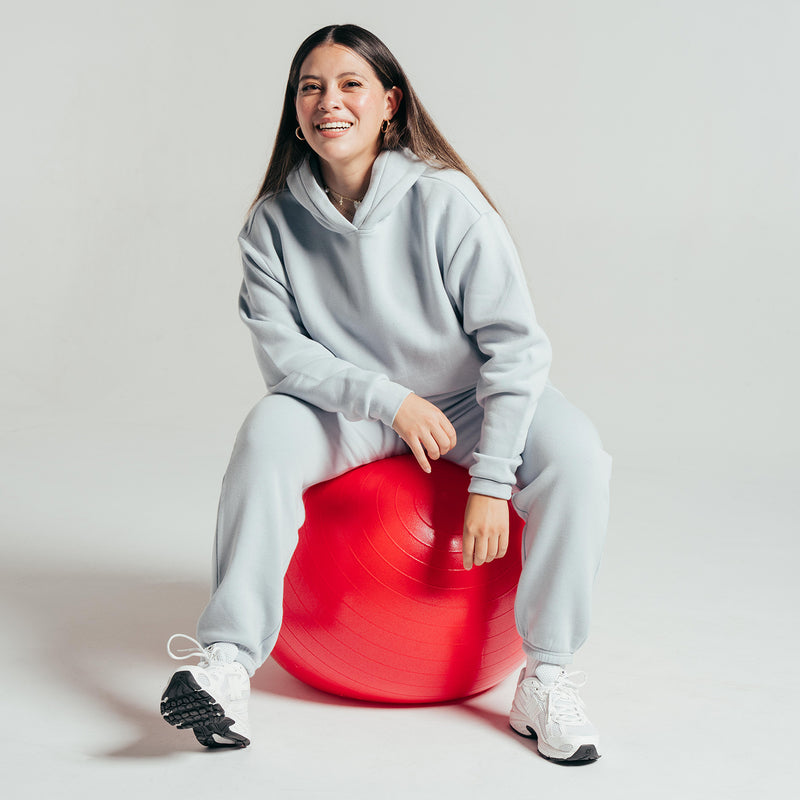 Women's light blue fleece sweatpants with relaxed fit and cuffed hems