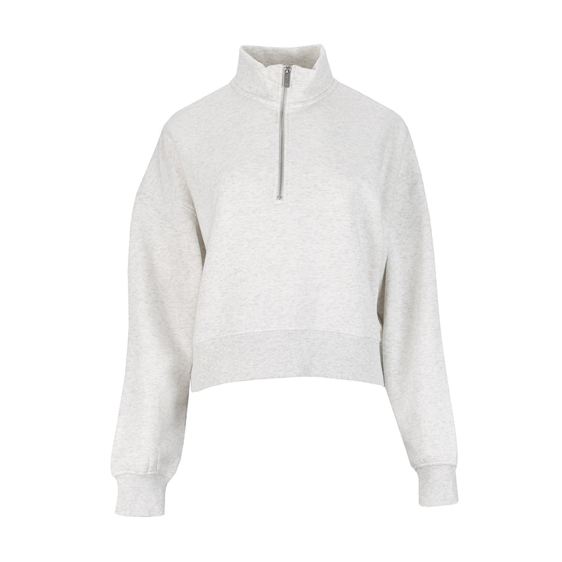 Women's ash heather fleece quarter-zip pullover with stand collar
