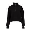 Black women's fleece quarter-zip pullover, high neck, long sleeves, cropped hem