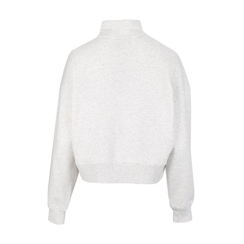Women's ash heather fleece quarter-zip pullover, back view