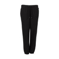 Women's black fleece sweatpants with drawstring elastic waist and tapered legs